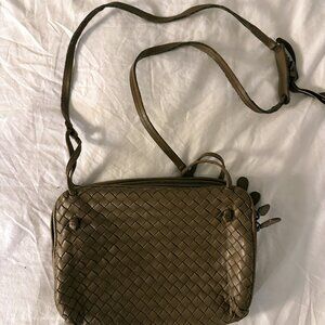 Bottega Veneta Dark Beige Intrecciato Leather Nodini Double Zip Crossbody Bag